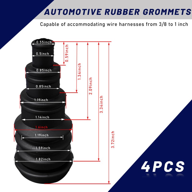 Suvnie 4 PCS Universal Firewall Boot  Rubber Grommets Can Accommodate 3/8 to 1 Inch Diameter Wire Bundle  Safe and Convenient Grommet for Vehicle Running Cable  Car Accessories - Image 2